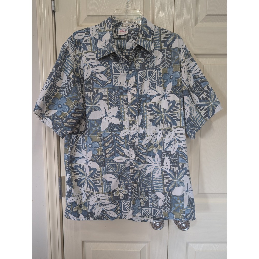 Lived-In Go Barefoot VTG Hawaiian Shirt Mens XL Blue Floral Cotton Worn AS IS